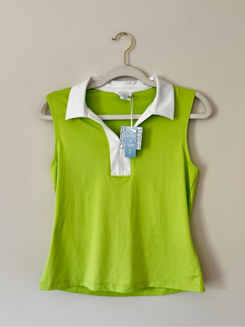 NWT Sigrid Olsen Collated Tank Top Tennis / Golf Polo, Lime Green & White – S